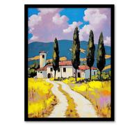 Italian Countryside Villa Cypress Trees Landscape Framed Art Print Artery8 Multi A4