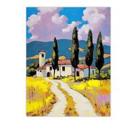 Italian Countryside Villa Cypress Trees Landscape Wall Art Print Artery8 Multi W24 inch x H32 inch