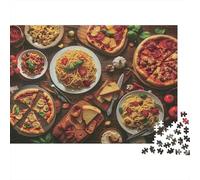 Italian Cuisine Feast Sturdy 1000 Piece Jigsaw Puzzle for Adults Assorted Delicious Pizza Food Feast Layout Premium Vibrant Challenging Stress Relief Game 52x38cm/1000pcs