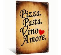 Italian Cuisine Metal Sign Vintage Style Aluminum Wall Art with Engraved Pizza Pasta Vino & Amore for Home Bedroom Dining Room Bar Cafe School Library Indoor Festive Party Decoration 8x12 Inch (25156)