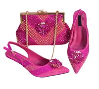 Italian Design Shoe and Bag Set for Women Rhinestone Embellished Pointed Toe High Heels, Luxury Party and Wedding