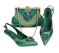 Italian Design Shoe and Bag Set for Women Rhinestone Embellished Pointed Toe High Heels, Luxury Party and Wedding