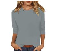 Italian Designer Blouse Casual Loose Fit Round Neck Cute Solid Tunic Tops with Three Quarters Shirt Women's Long Sleeve Striped, gray, M