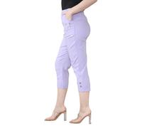Italian Fashion Ladies Summer Three Quarter | Capri Cropped 3/4 Pants | Stretch Fit Elasticated Waistband Trousers | 2 Side Pockets (Lilac, 10)