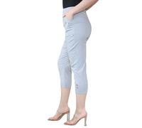 Italian Fashion Ladies Summer Three Quarter | Capri Cropped 3/4 Pants | Stretch Fit Elasticated Waistband Trousers | 2 Side Pockets (Silver Grey, UK12)