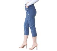 Italian Fashion Ladies Summer Three Quarter | Capri Cropped 3/4 Pants | Stretch Fit Elasticated Waistband Trousers | 2 Side Pockets (Indigo, 16)