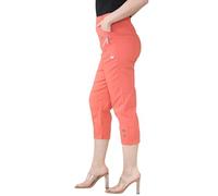 Italian Fashion Ladies Summer Three Quarter | Capri Cropped 3/4 Pants | Stretch Fit Elasticated Waistband Trousers | 2 Side Pockets (Coral, 12)