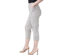 Italian Fashion Ladies Summer Three Quarter | Capri Cropped 3/4 Pants | Stretch Fit Elasticated Waistband Trousers | 2 Side Pockets (Beige, UK 18)