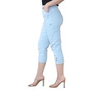 Italian Fashion Ladies Summer Three Quarter | Capri Cropped 3/4 Pants | Stretch Fit Elasticated Waistband Trousers | 2 Side Pockets (Sky, 12)