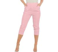 Italian Fashion Ladies Summer Three Quarter | Capri Cropped 3/4 Pants | Stretch Fit Elasticated Waistband Trousers | 2 Side Pockets (Fuchsia, UK 12)