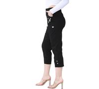 Italian Fashion Ladies Summer Three Quarter | Capri Cropped 3/4 Pants | Stretch Fit Elasticated Waistband Trousers | 2 Side Pockets (Black, UK12)