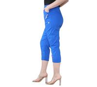 Italian Fashion Ladies Summer Three Quarter | Capri Cropped 3/4 Pants | Stretch Fit Elasticated Waistband Trousers | 2 Side Pockets (Royal Blue, UK12)