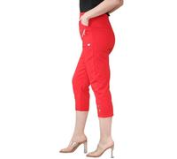 Italian Fashion Ladies Summer Three Quarter | Capri Cropped 3/4 Pants | Stretch Fit Elasticated Waistband Trousers | 2 Side Pockets (RED, UK16)