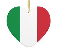 Italian Flag Ceramic Christmas Heart Pendant, The Pottery Piece is Available with Silk Thread