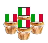 Italian Flag Cupcake Toppers - 24 x 4cm x 3cm Rectangular Italy Tricolour Edible Decorations for Eurovision, Sports, Italian-Themed Parties & National Celebrations (UNCUT)