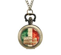 Italian Flag Italy Vintage Pocket Watch with Chain Classic Numerals White Dial