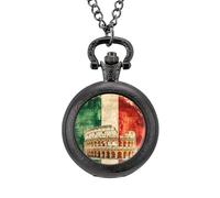Italian Flag Italy Vintage Pocket Watch with Chain Classic Numerals White Dial