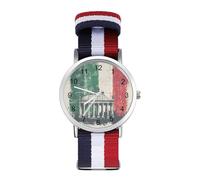 Italian Flag Italy Woven Strap Watch Multicolor Wristwatch Easy Reader Analog Watches for Men Women Birthday Gift