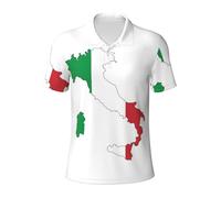 Italian Flag Map Mens Polo T-Shirt, High Moisture Wicking Dry Fit Performance Short-Sleeve Polo for Golf Tennis, Black, XXL