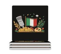 Italian Flag Pizza Food Ceramic Coaster Set Cork-Backed for Drinks Square Heat Resistant Coasters Table Protection for Tea Coffee