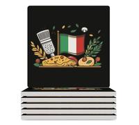 Italian Flag Pizza Food Ceramic Coaster Set Cork-Backed for Drinks Square Heat Resistant Coasters Table Protection for Tea Coffee