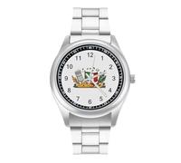 Italian Flag Pizza Food Men's Steel Strap Watch Easy Reader Casual Silver Dial Fashion Analog Watches