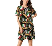 Italian Flag Pizza Food Nightgowns for Women Short Sleeve Night Gown Soft Sleepwear Print Sleep Dress