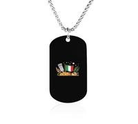 Italian Flag Pizza Food Personalized Memorial Necklace Rectangle Charms Pendant Gift Tag for Friend Family 23.6in(60cm)