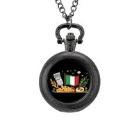 Italian Flag Pizza Food Vintage Pocket Watch with Chain Classic Numerals White Dial