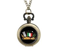 Italian Flag Pizza Food Vintage Pocket Watch with Chain Classic Numerals White Dial