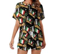 Italian Flag Pizza Food Women's Pajamas Sets 2 Piece Shorts Sleepwear Lounge Wear Set Soft Pjs And Shorts 4XL