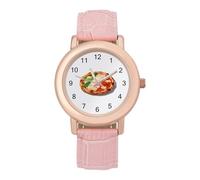 Italian Flag Pizza Women's Leather Watch Easy Reader Minimalist Wristwatch Pink Rose Gold Strap Watches