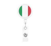 Italian Flag Print Badge Holder Retractable Reel, with ID Alligator Clip Rotatable Buckle, for Nurse Teacher
