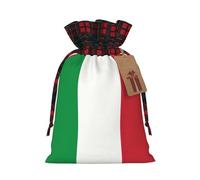 Italian Flag Print Burlap xmas Gift Bag With Drawstring, Polyester Plaid Pouch For Gift Birthday Present-M Size