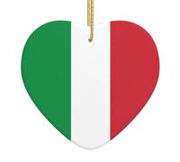 Italian Flag Print Heart-Shaped Ceramic Christmas Ornament Festive Ornaments Holiday Xmas Tree Decor
