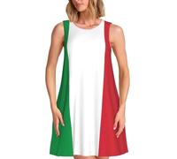 Italian Flag Print Stylish Summer Dress for Women,Sleeveless A-Line Sundress with Pockets, for Beach Vacation, Black, M