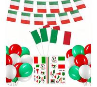 Italian Flag Set-10m Italian Rope Flag 30pcs 10 Italy Hand Flags 30 Balloons (10 Each of Red, White and Green) 2 Italian Stickers For Italian Celebration Theme Party Decorations