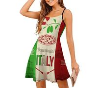 Italian Food Spots Map Flag Women's Spaghetti Strap Mini Dress Sleeveless Sundress Adjustable Backless Beach Dresses M