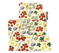 Italian Food Wrapping Paper - 6 Sheets Wraps With Pasta, Oysters & Tomatoes - Gift Wrap For Foodies, Chefs - Birthday Christmas Celebrations, Thanksgiving, Wedding, All Occassion - By Central 23