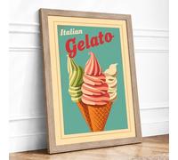 Italian Gelato Retro Framed Wall Art Print A2 Oak
