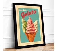 Italian Gelato Retro Framed Wall Art Print A4 Black