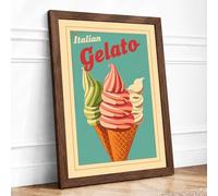 Italian Gelato Retro Framed Wall Art Print A4 Walnut