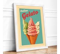 Italian Gelato Retro Framed Wall Art Print A4 White