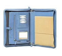 Italian Genuine Leather Zipped Business Conference A4 Folder Padfolio (Light Blue)