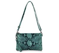 Italian Genuine Suede Crossbody Wristlet for Women with Python Print & Detachable Strap | Small Shoulder Bag Purse, Dark Green, S