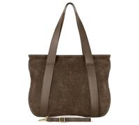 Italian Genuine Suede Leather Tote for Women with Secure Zipper & Adjustable Strap | Large City Shoulder Carryall, Tobacco, M