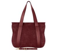 Italian Genuine Suede Leather Tote for Women with Secure Zipper & Adjustable Strap | Large City Shoulder Carryall, Burgundy, M