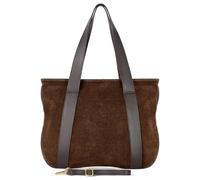 Italian Genuine Suede Leather Tote for Women with Secure Zipper & Adjustable Strap | Large City Shoulder Carryall, Chocolate, M