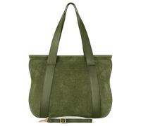 Italian Genuine Suede Leather Tote for Women with Secure Zipper & Adjustable Strap | Large City Shoulder Carryall, Olive, M