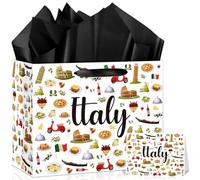 Italian Gift Bag with Card & Wrapping Papers,Iconic Italy Souvenirs Gift Bag for Traveller Women Friend Italian Theme Party Decorations Goodie Treatbag